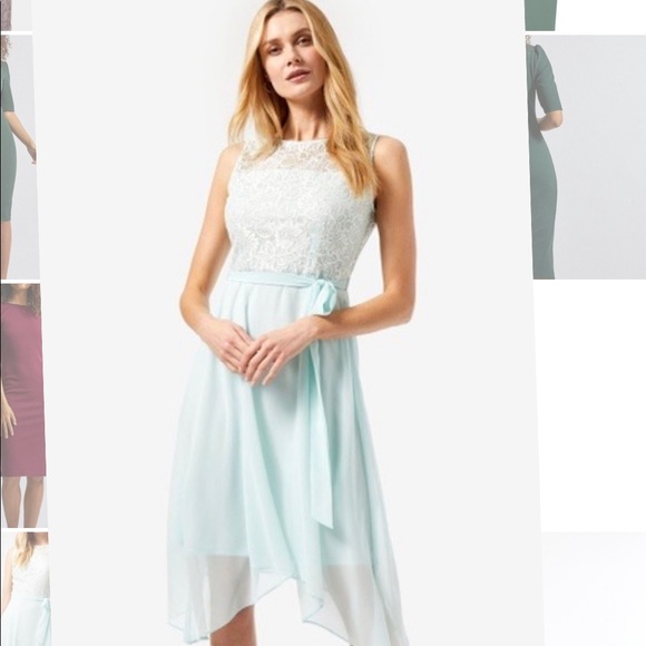 MINT LACE HANKY HEM MIDI DRESS - Picture 2 of 4